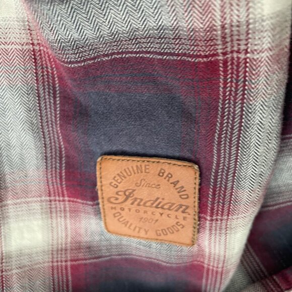 Indian Motorcycle Plaid Button-Up Shirt Mens L Long Sleeve Embroidered Logos - Picture 4 of 12